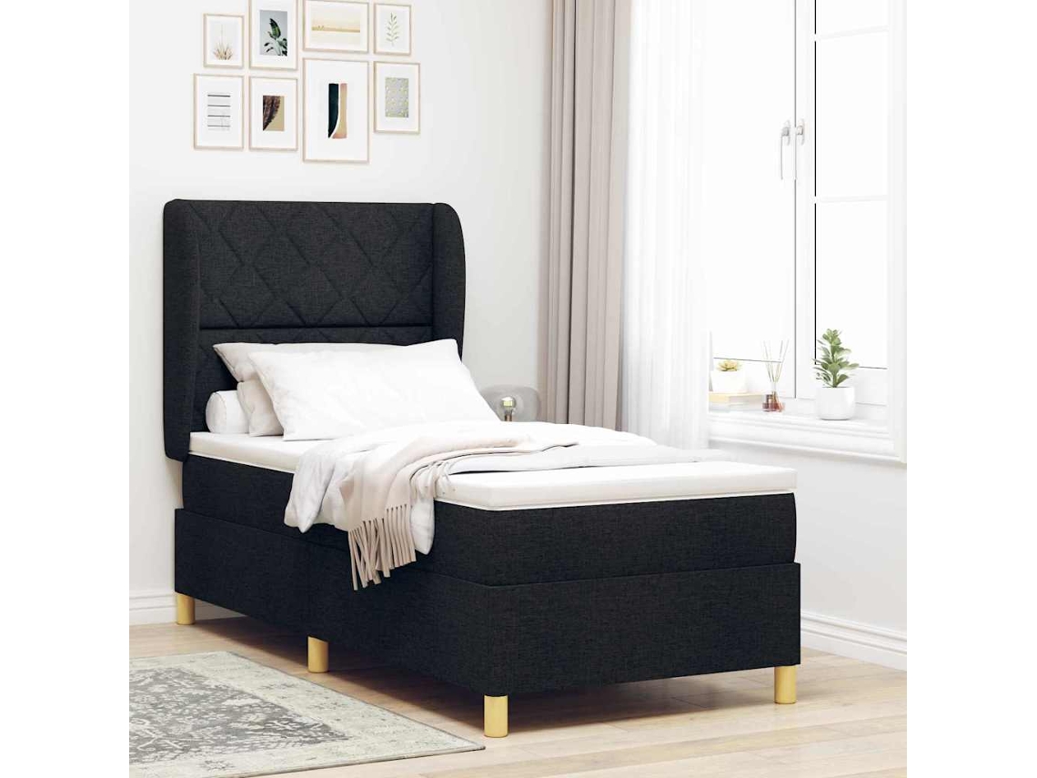 Vidaxl Cama Box Com Cabeceira Manual Preto 200 X 100 Cm Tecido
