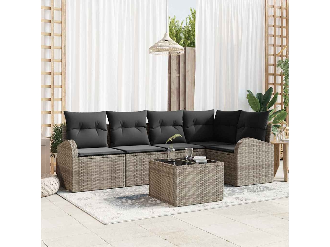 Vidaxl Conjunto De Sofá De Jardim Com Almofada 6 Pcs Cinzeto Vime Pe