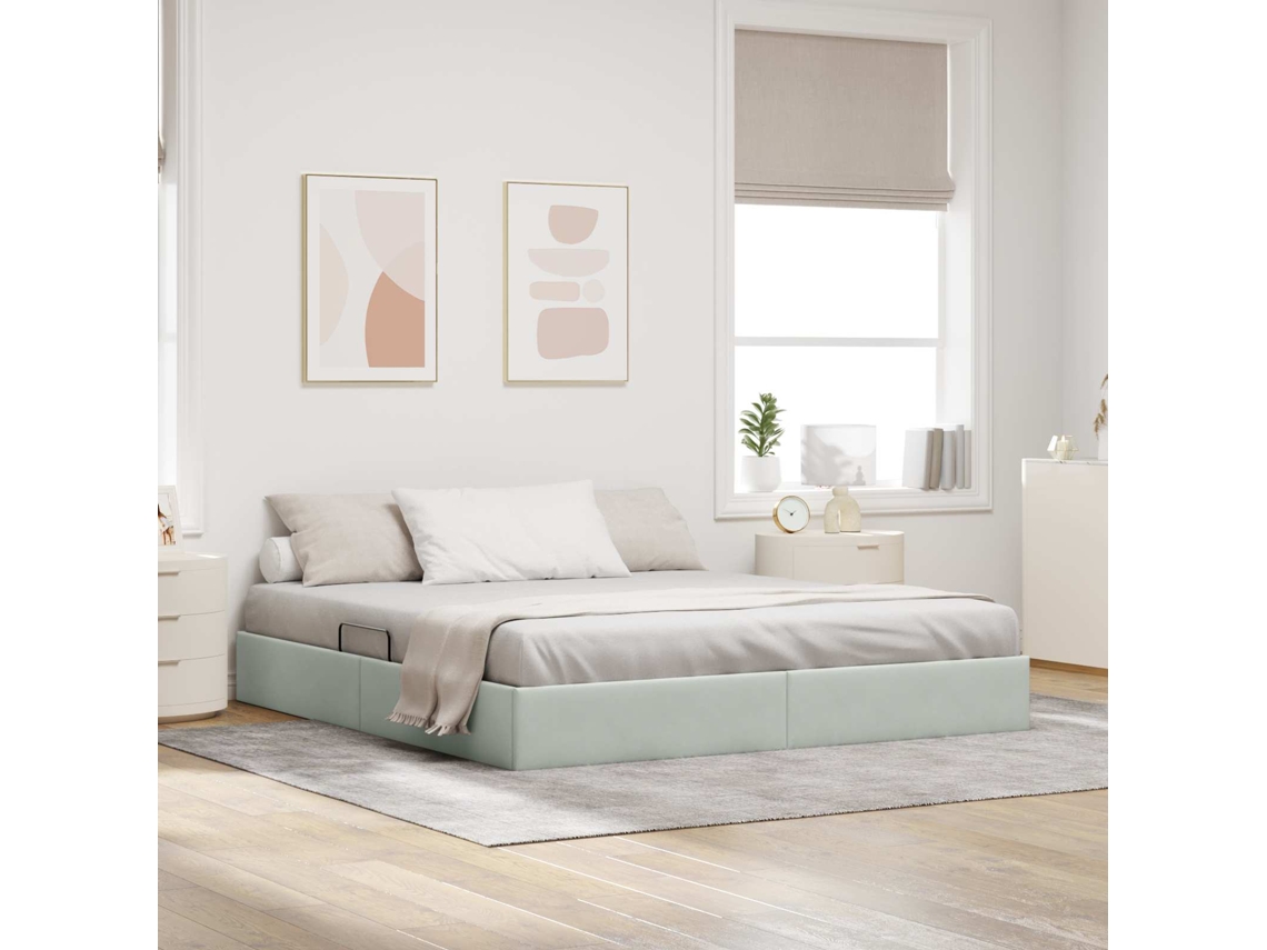Vidaxl Estrutura De Cama Ottoman Cinzento-claro 160 X 200 Cm Veludo