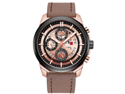 Relógio masculino elegante de quartzo com pulseira de couro Naviforce ouro rosa