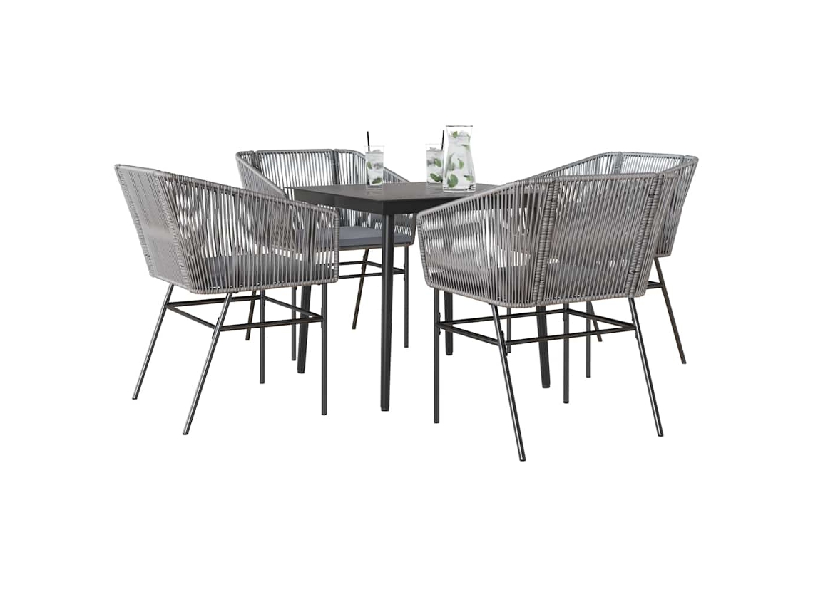Vidaxl Conjunto Jantar Jardim 5 Peças Almofadas Vidro Vime Cinzento Pe