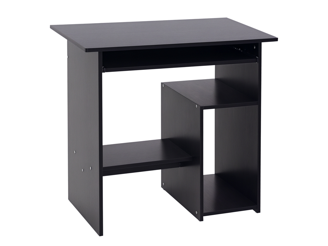 Mesa de Escritório Moderna em Madeira com Suporte para Cpu e Bandeja Retrátil para Teclado.80x45x75 Cm.preto BTFORUS