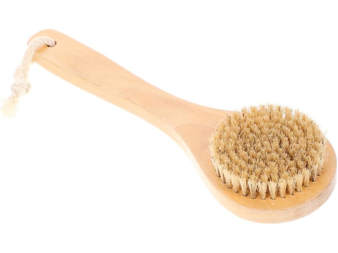 Escova De Banho Com Cerdas Naturais Porco E Cabo Madeira, Para Uma Esfoliação Suave E Massagem Relaxante Durante O Banho