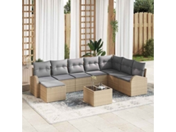 Vidaxl Conjunto De Sofás Com Almofada 9 Pcs Bege E Cinza Claro Vime Pe