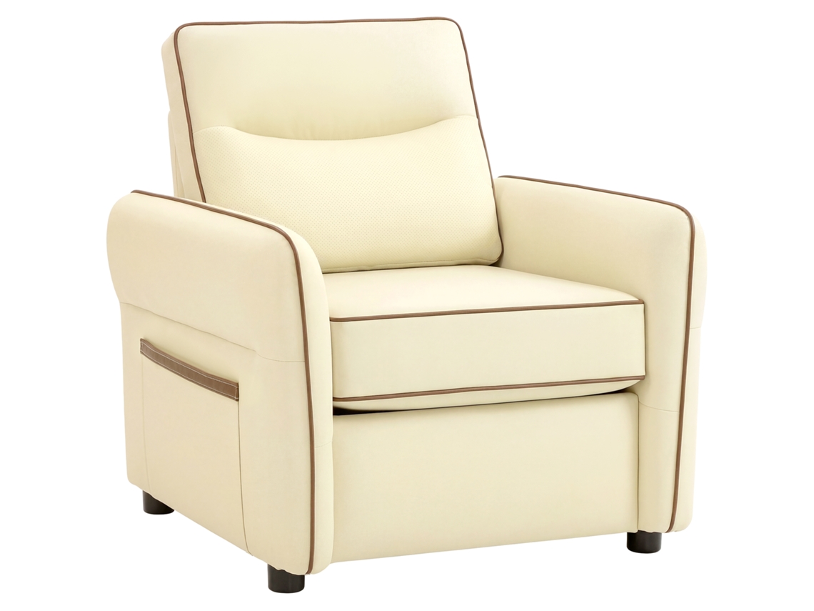 Poltrona relax couro sintético Bege 80x81x90 Cm assento largo, acolchoado | S/MARCA