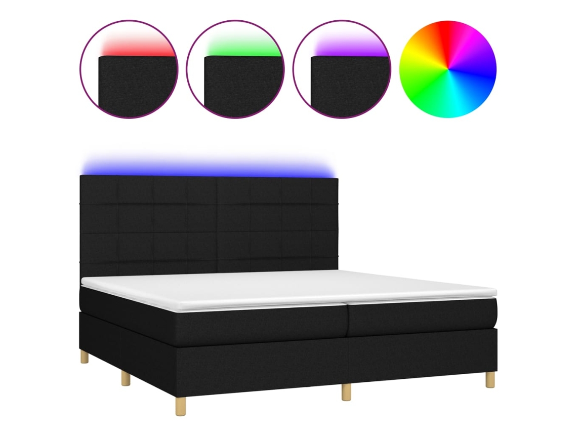 Cama Box Spring com Colchão e Led Tecido Preto MAISON EXCLUSIVE (200x200 cm)