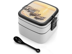 Marmita Bento Seaside Pier De Camada Dupla Para Adultos Com Colher E Alça, Marmitas Bento À Prova De Vazamentos, Marmita