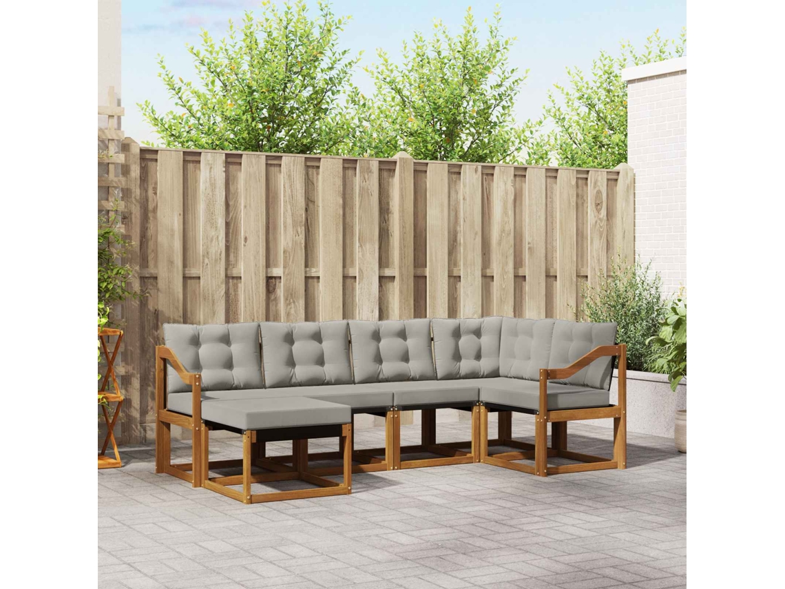 Vidaxl Conjunto De Sofás Para Exterior 6 Unid. Cinza Natural E Claro