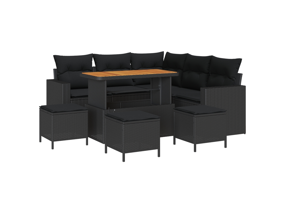 Conjunto 9 Sofá Exterior Vidaxl Preto Vime Pe (110 X 55 X 71 Cm)