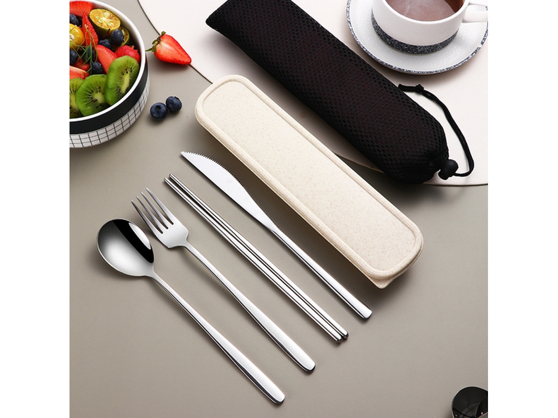 Conjunto de Talheres Portátil em Aço Inoxidável 304 , Incluindo Faca, Garfo, Colher e Caixa de Armazenamento. MDUG (prateado)