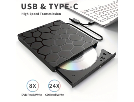 Unidade De Dvd Portátil Para Laptop Unidade Externa Usb 3.0 Com Reprodução De Dvd 8x E Armazenamento De Dados Vitalício Mang Guo