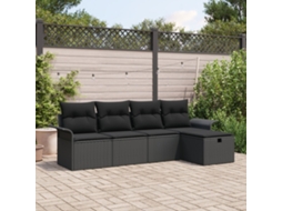 Conjunto De Sofá De Jardim De 5 Peças Com Almofadas Pretas De Rattan Lovely Home