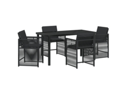 Conjunto 5 De Jantar De Vidaxl Para Jardim Com Almofadas Preto Rattan Poliéster