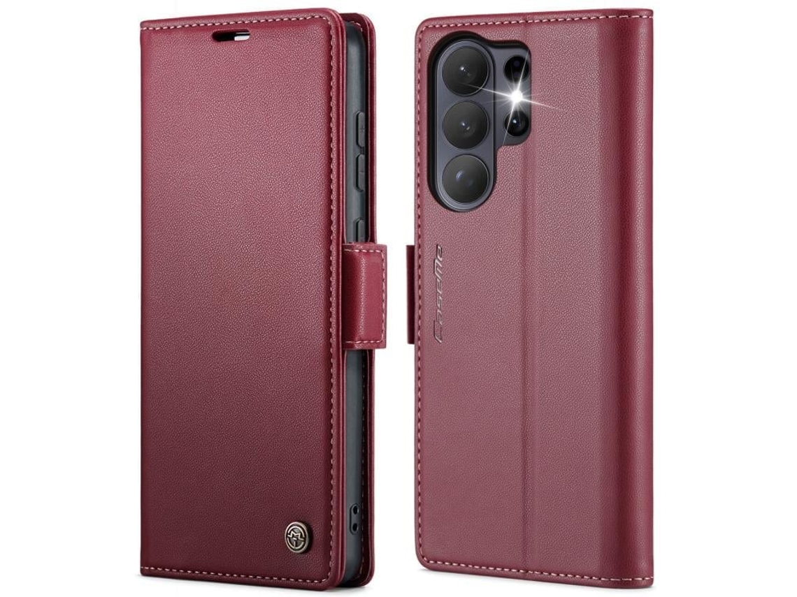 Capa Para Samsung Galaxy S26 Ultra 5g De Couro Com Fecho Borboleta Textura De Lichia E Proteção Rfid Antirroubo Vermelha
