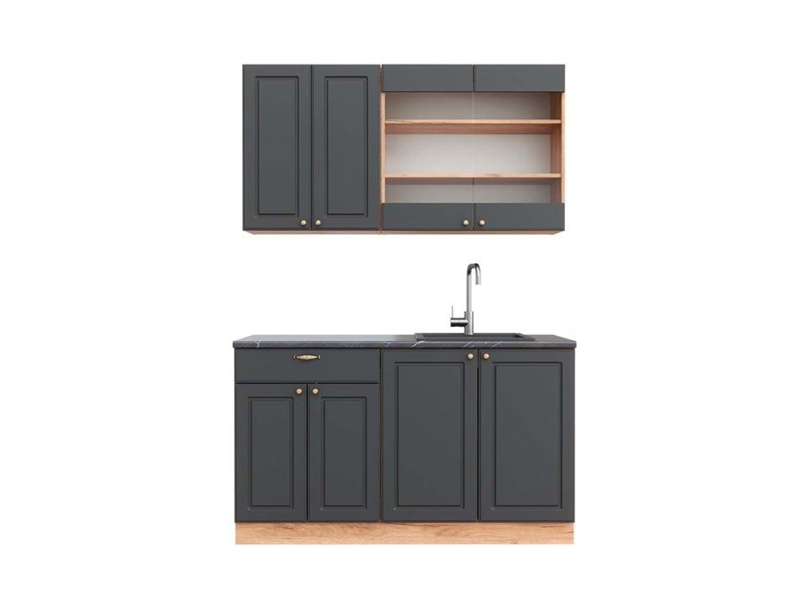 Cozinha Fame-Line, 140 cm, PT Antracite, Country Antracite/Carvalho Dourado, Vicco