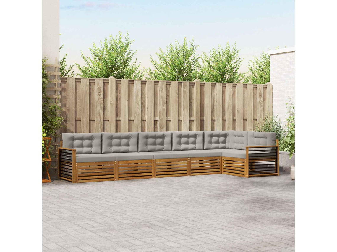 Vidaxl Conjunto De Sofás Para Exterior 6 Pcs Cinza Natural E Claro