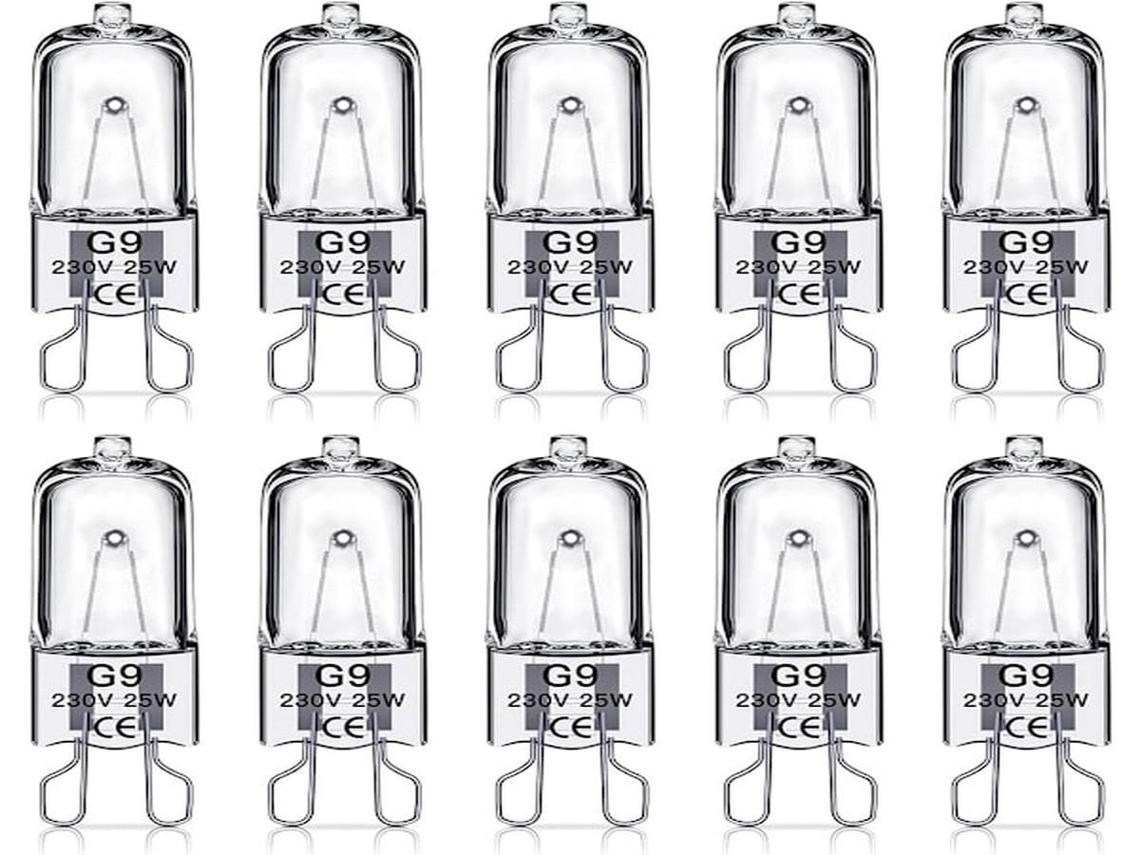 Lurelia Pack De 10 Lâmpadas Halógenas G9 25w 230v, Branca Quente, Regulável, Sem Cintilação
