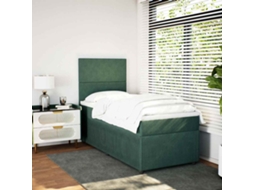 Cama Com Molas/colchão 80x200 Cm Veludo Verde-escuro