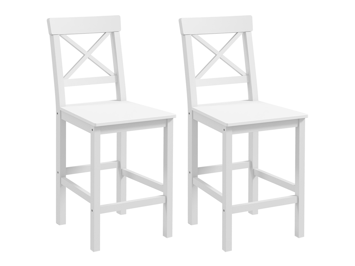 Conjunto de 2 banquetas altas de madeira, estilo campestre, 60 cm, com apoio para os pés, branco PAPTOCASA
