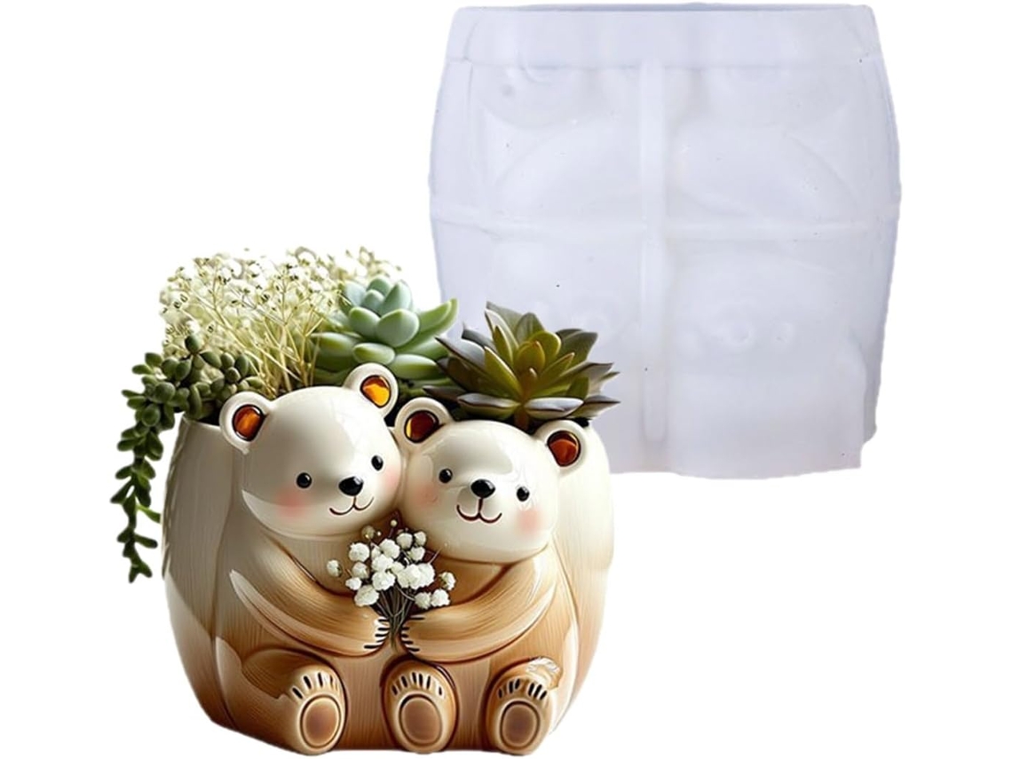 Urso De Silicone Resistente Segurando Flores Para Criar Vasos De Resina Exclusivos E Expositores De Joias.
