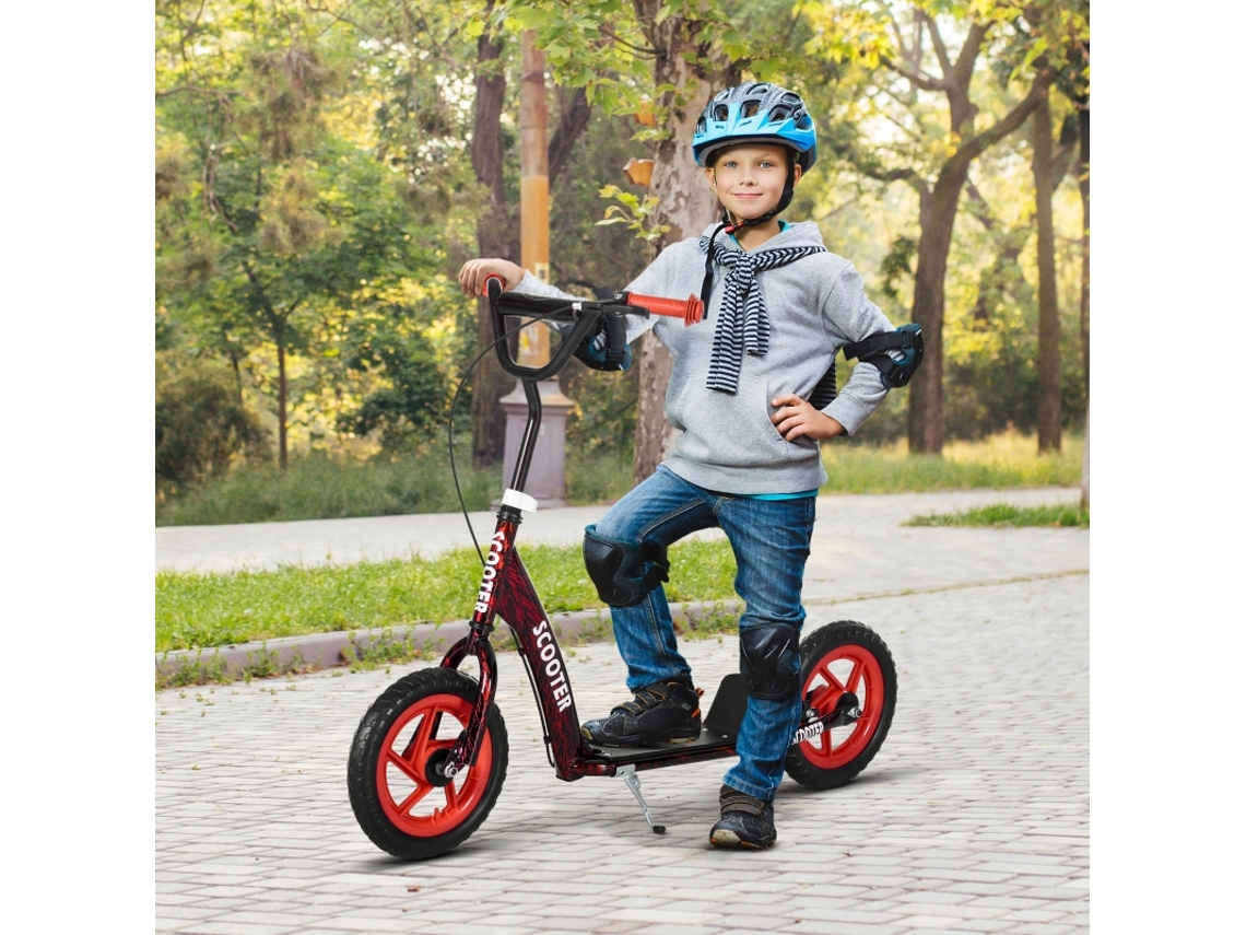 Patinete Infantil De Altura Regulável, Travão, Suporte, 2 Rodas, Carga 50kg, Aço E Plástico, Vermelho