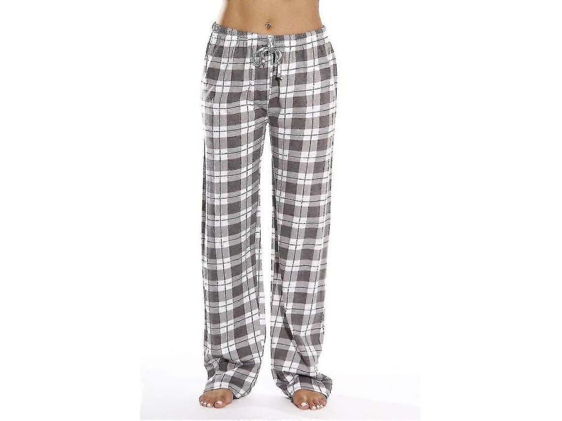 Calça de pijama feminina 2026 com bolsos, flanela xadrez macia, confortável e quente.