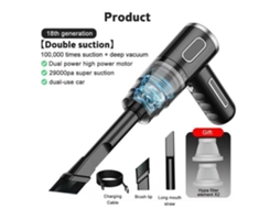 Aspirador Automático 29000pa Preto 29000pa 120w Mini Aspirador De Pó Sem Fio Para Carro Portátil Úmido E Seco Recarregável Por Usb Duplo Ehstmind
