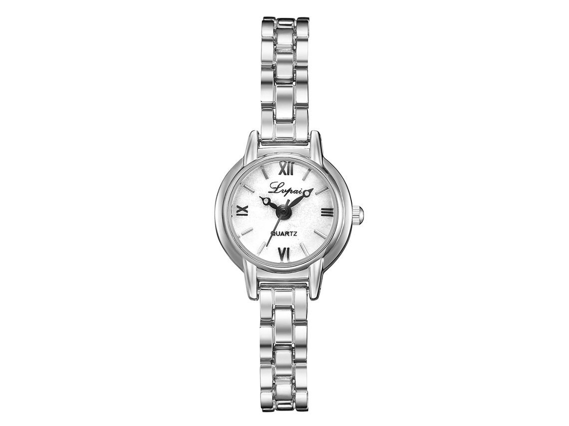 Relógio de Pulso Feminino Casual de Quartzo com Pulseira de Liga Prata Branco
