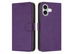 Capa De Couro Para Iphone 17, Cor Sólida, Com Carteira, Roxa Escura - Lingling
