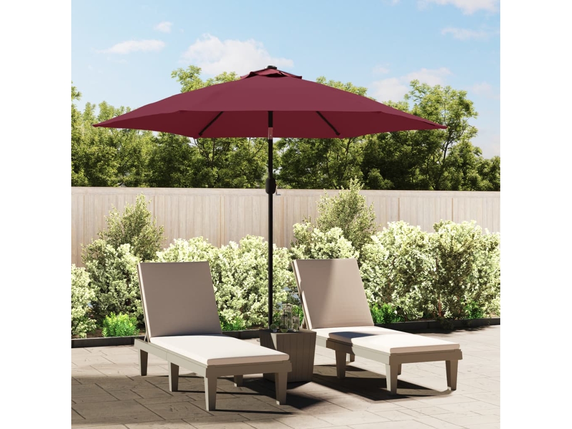 Guarda sol - Para sol - Toldo de Vela de Jardim C/ Luzes Led e Poste de Aço 300 Cm Bordô HARLANV1