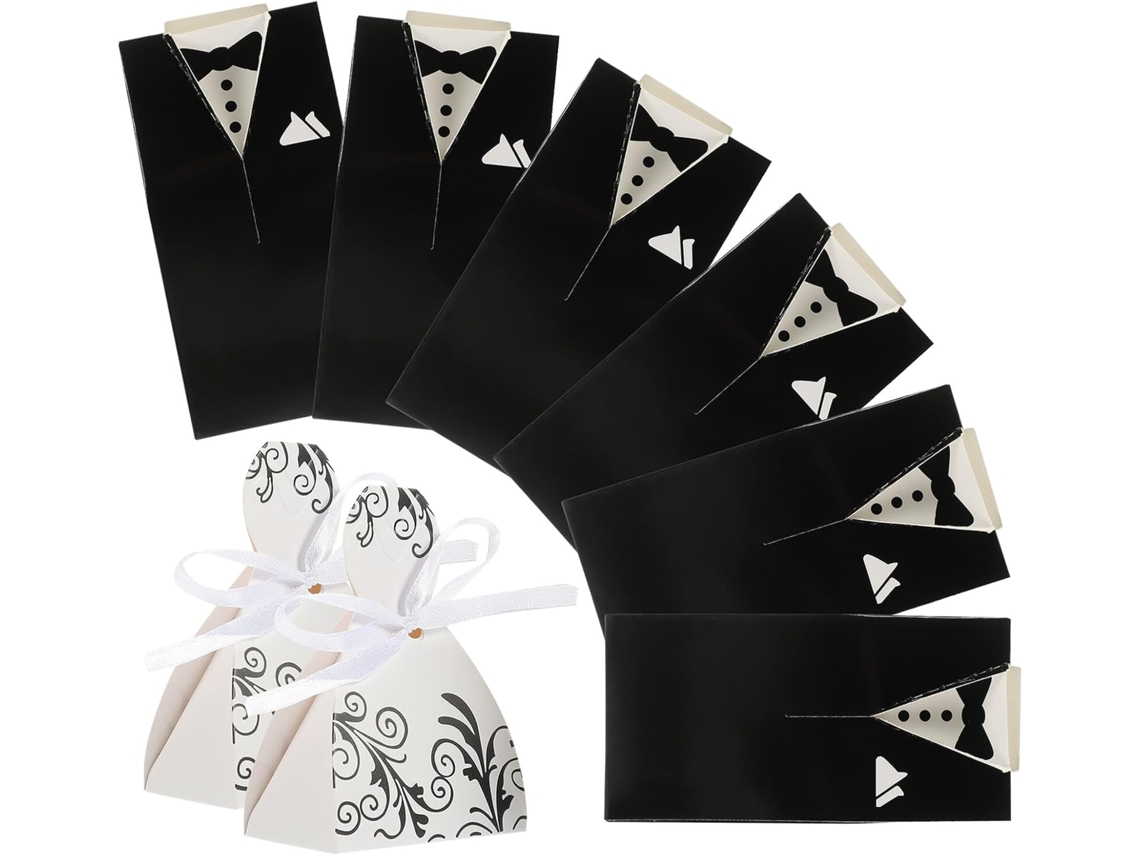 Ukcoco 100-caixas De Doces Para Casamento, Caixas Vazadas De Papelão Com Design Traje Noiva, Tamanho Médio, Estampa