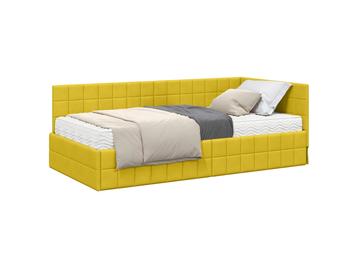SYFAX™ Estrutura de Cama de Canto com Colchão 2 Pcs Amarelo Veludo