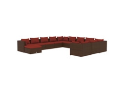 12 Pcs Conjunto Lounge Jardim C/ Almofadões Vime Pe Castanho MAISON EXCLUSIVE