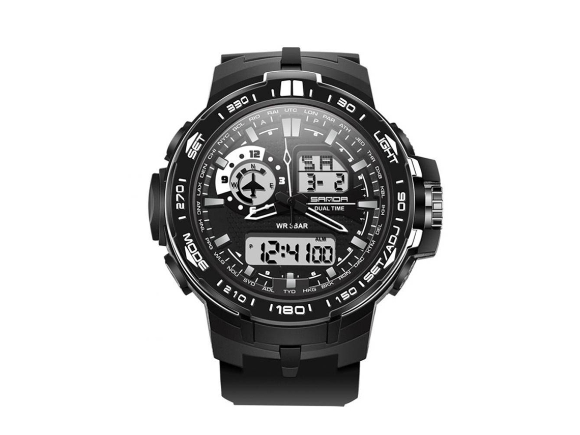 Reloj Deportivo Digital Para Hombre Impermeable Con Luz Nocturna Y Calendario Negro