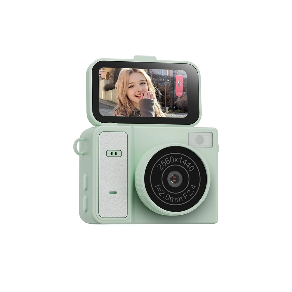 Tela Articulada de 1,47 Polegadas Mini Câmera de Ação Estilo Retrô Filmadora Ultracompacta 2k MDUG (verde 128g)