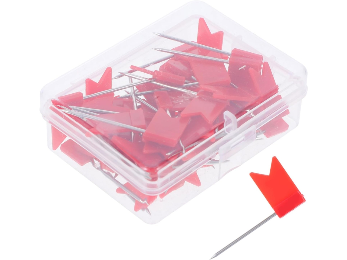 Conjunto de 50 tachinhas de plástico com bandeira vermelha, fáceis de identificar, ideais para marcar mapas em casa e não.