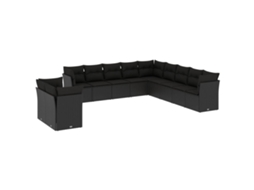 Conjunto de 11 Sofás de Jardim com Almofadões Vime Pe Preto MAISON EXCLUSIVE