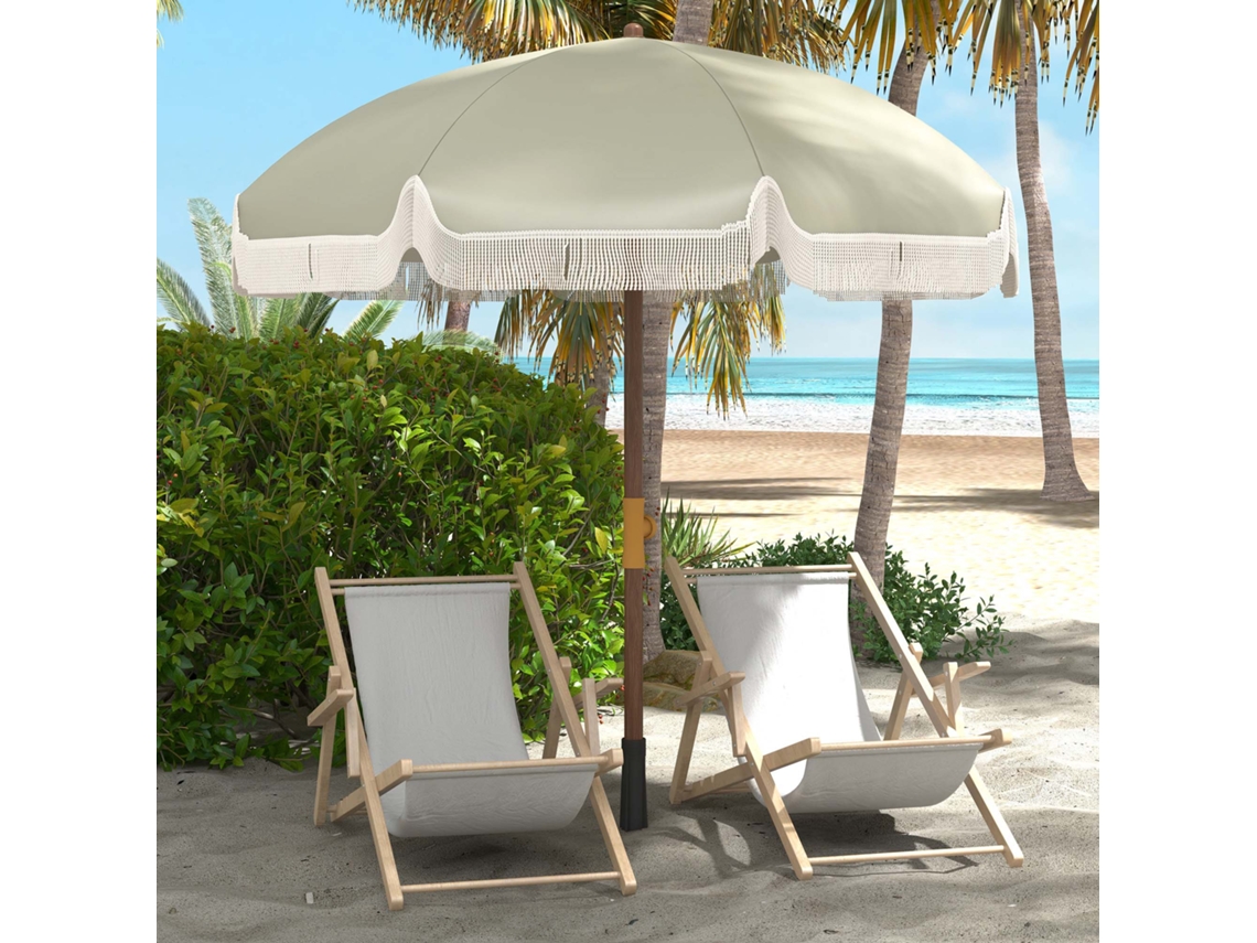 Guarda-sol Verde Com Franjas, Diâmetro De 190x210 Cm, Resistente A Vento E Água, Proteção Uv40+ E Bolsa De Transporte Inclusa