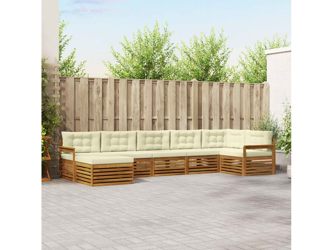 Vidaxl Conjunto De Sofás Para Exterior 7 Unid. Natural E Creme