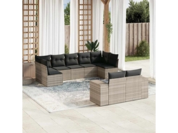 Vidaxl 9 Pcs Conj. Sofás Jardim com Almofadões Vime Pe Cinzento claro