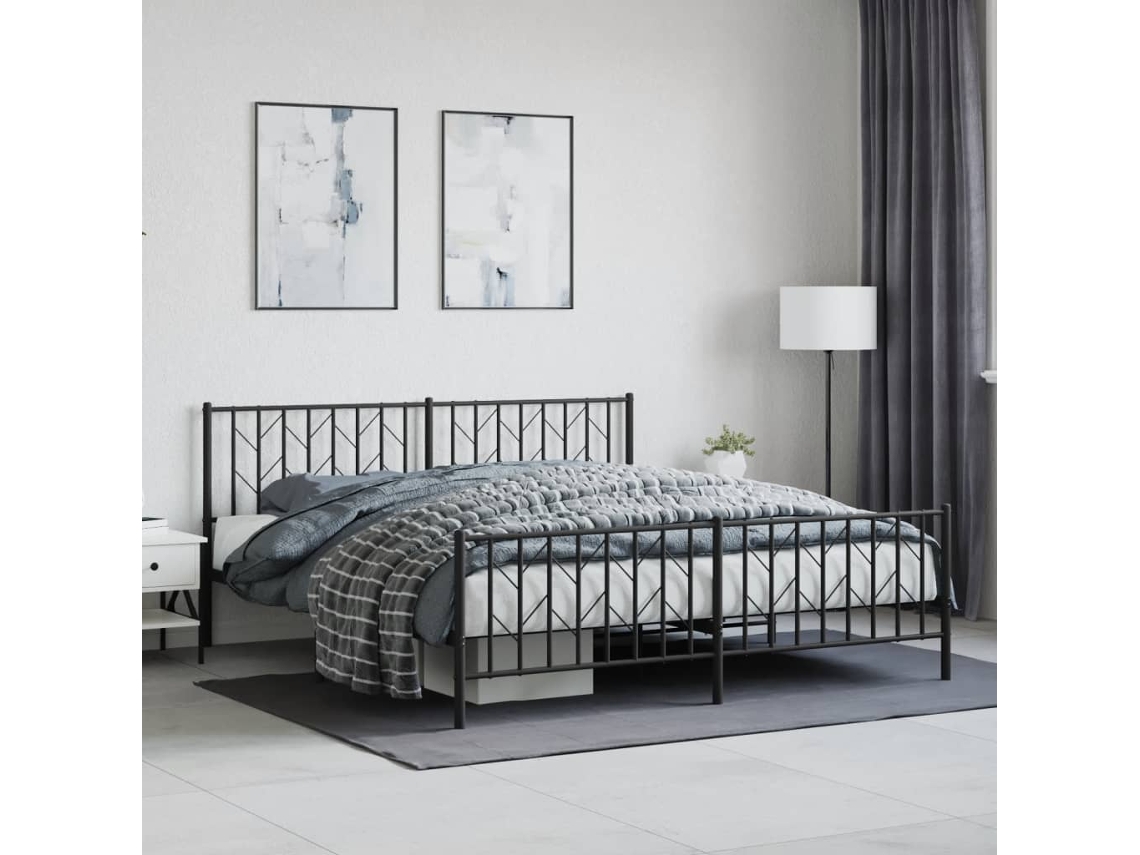 Estrutura De Cama Com Cabeceira E Pés 183x213 Cm Metal Preto