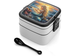 Marmita Bento Sereia Ao Pôr Do Sol Para Adultos, Empilhável, À Prova De Vazamentos, Reutilizável, Com Alça E Colher Para
