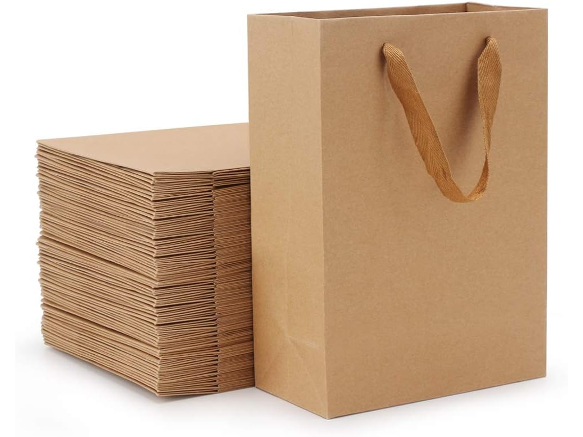 Sacos de Papel Kraft com Alças, Pacote com 30 Unidades, 15 X 5, 8 X 19,8 Cm , Tamanho Pequeno BRILVIBERA (5, 9'' X 2, 3'' X 7, 8'')