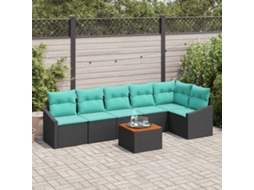 Vidaxl Conjunto De Sofá De Jardim 7 Unid. Preto Vime Pe