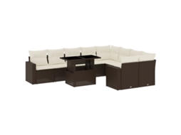Conjunto 10 sofás jardim com almofadões VIDAXL vime PE castanho