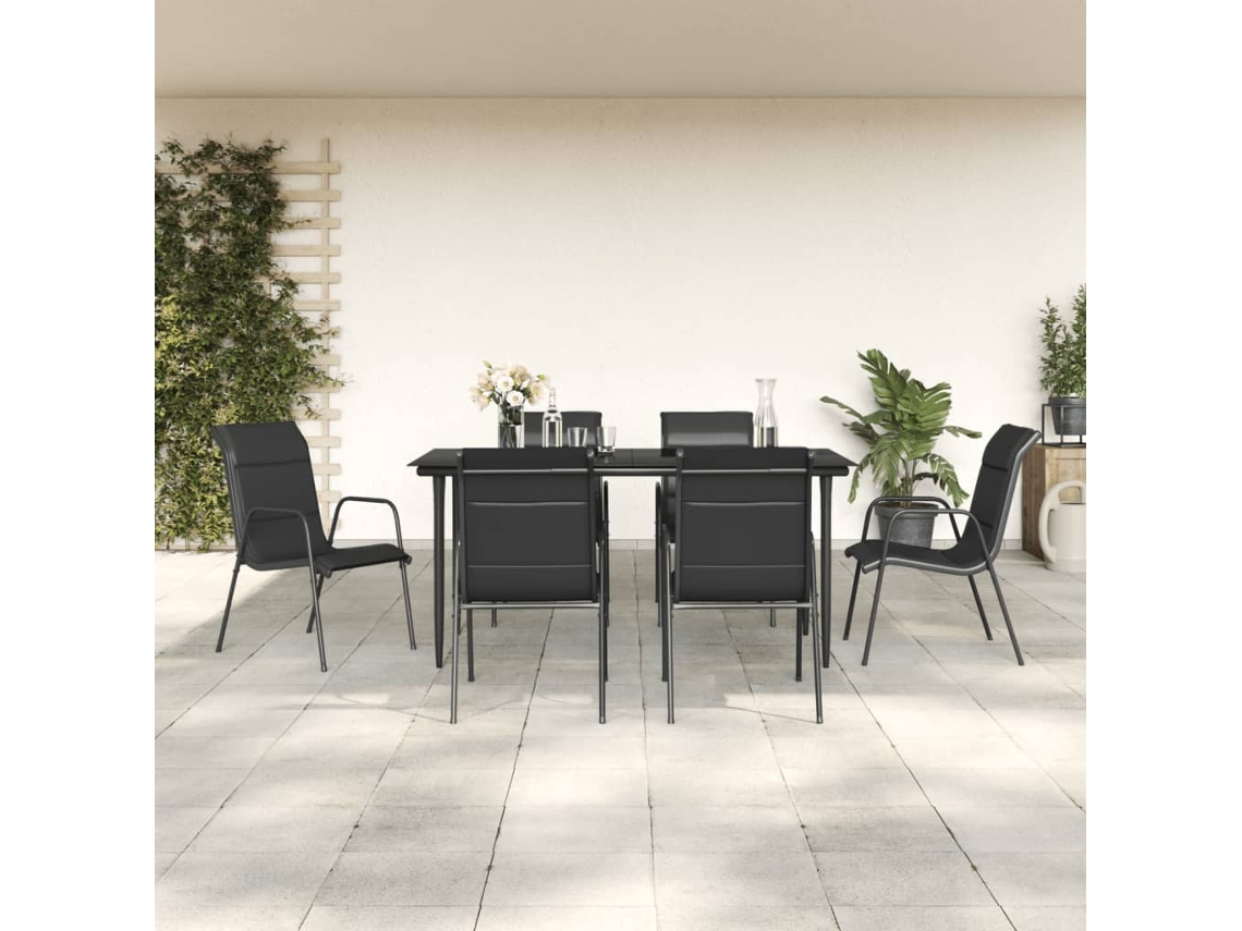 7 Pcs Conjunto De Jantar Para Jardim Aço E Textilene Preto Dkd Home Decor