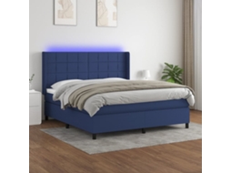 Vidaxl Cama Box Spring C/ Colchão E Led 180x200 Cm Tecido Azul