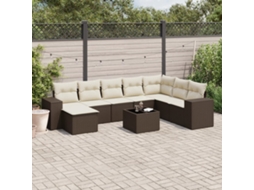 Vidaxl 9 Pcs Conjunto Sofás P/ Jardim C/ Almofadões Vime Pe Castanho