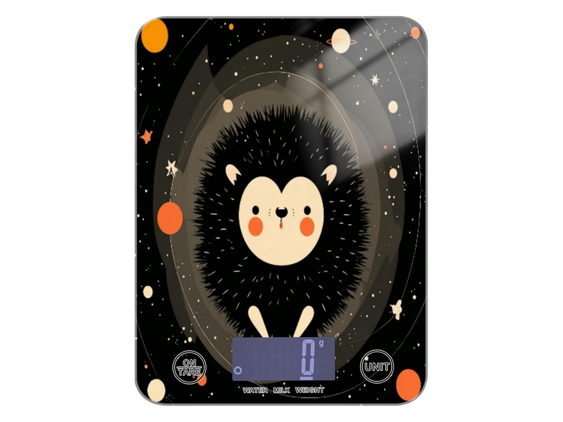 Balança Digital Assar Alimentos Crazy Creatures Hedgehog Galaxy, Preta, Capacidade De 5kg 11lbs, 1oz, Fácil De