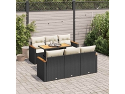 Vidaxl 7 Pcs Conjunto Sofás Jardim C/ Almofadões Vime Pe/acácia Preto